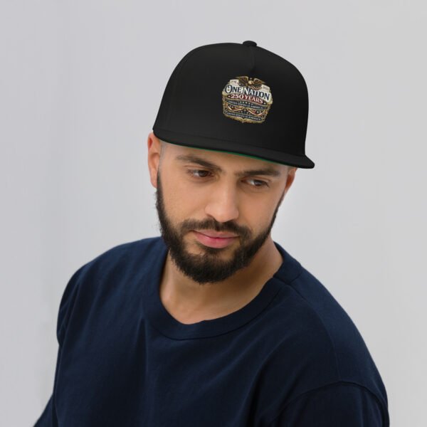 flat-bill-cap-black-front-6a266f7b0ab52.jpg One Nation 250 Years Flat Bill Cap Embroidered