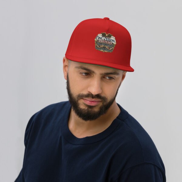 flat-bill-cap-red-front-6a266f7b0b016.jpg One Nation 250 Years Flat Bill Cap Embroidered