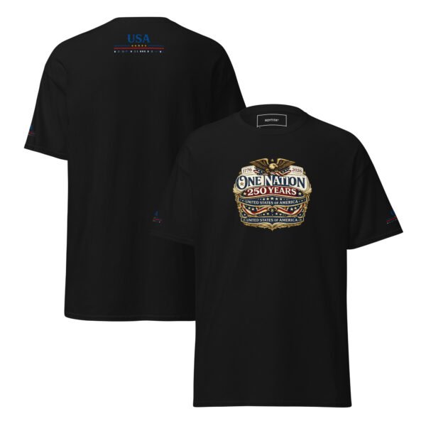 unisex-classic-tee-black-front-and-back-6a2674530af95.jpg One Nation 250 Years Unisex classic tee DTF Print
