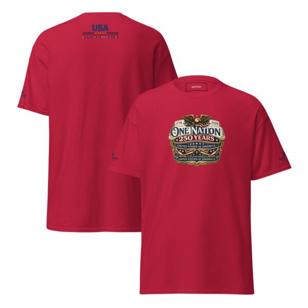 unisex-classic-tee-cardinal-front-and-back-6a2674530ecb3.jpg One Nation 250 Years Unisex classic tee DTF Print