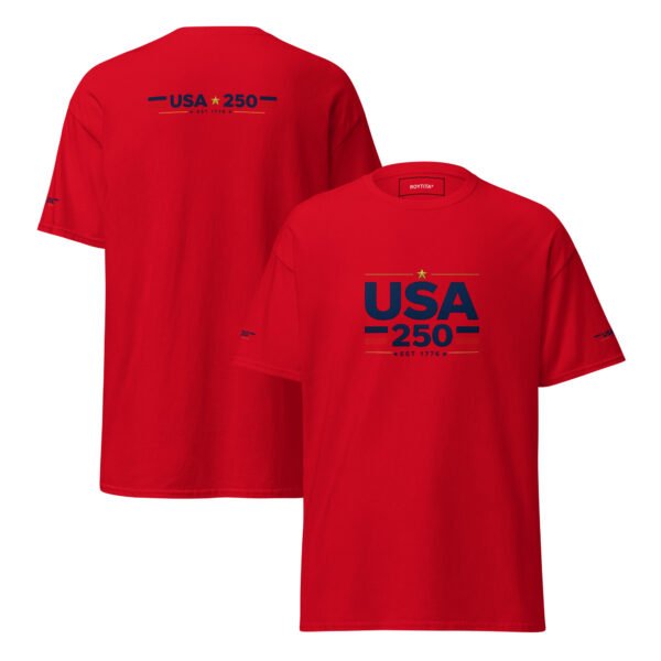 unisex-classic-tee-red-front-and-back-6a2688b459df3.jpg USA250 Unisex classic tee DTF Print