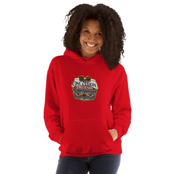 unisex-heavy-blend-hoodie-red-front-6a267d900e33b.jpg One Nation 250 Years Unisex Hoodie DTF Print