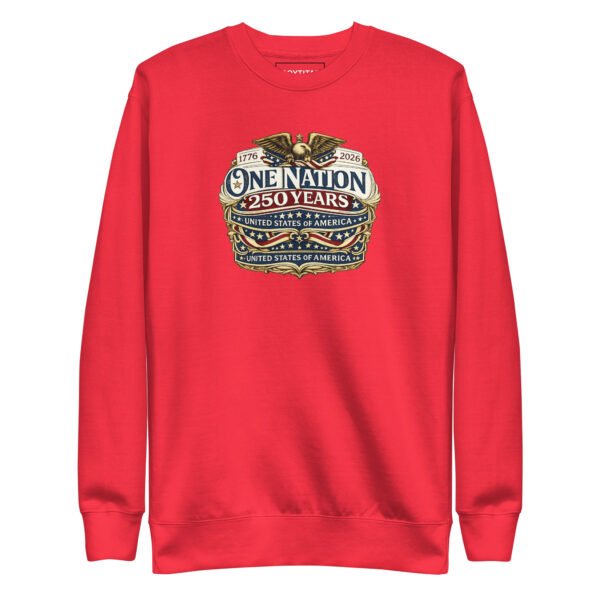 unisex-premium-sweatshirt-team-red-front-6a2529e08fcd5.jpg One Nation 250 Years Unisex Premium Sweatshirt DTG print