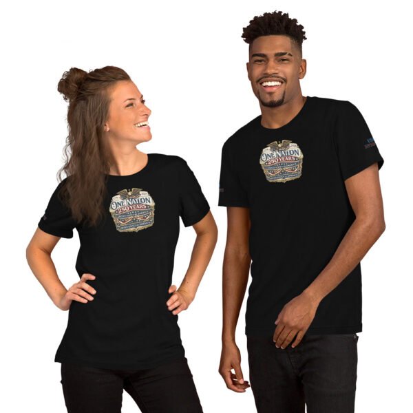unisex-staple-t-shirt-black-front-6a2678a25560a.jpg One Nation 250 Years Unisex t-shirt DTG Print