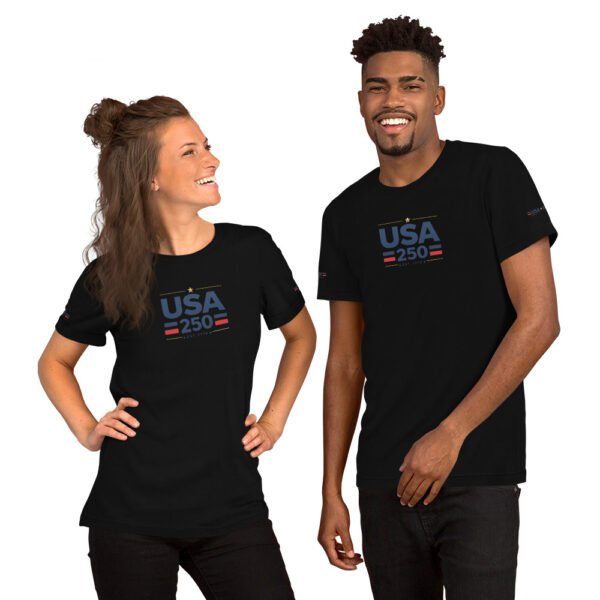 unisex-staple-t-shirt-black-front-6a268c2bebb44.jpg USA250 Unisex t-shirt DTG Print