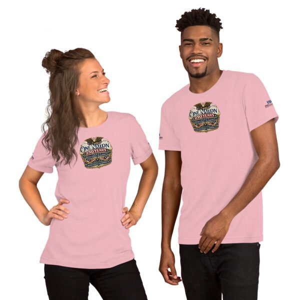 unisex-staple-t-shirt-pink-front-6a2678a26f1d2.jpg One Nation 250 Years Unisex t-shirt DTG Print