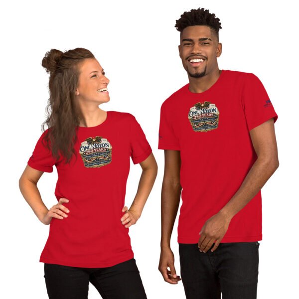 unisex-staple-t-shirt-red-front-6a2678a25757a.jpg One Nation 250 Years Unisex t-shirt DTG Print